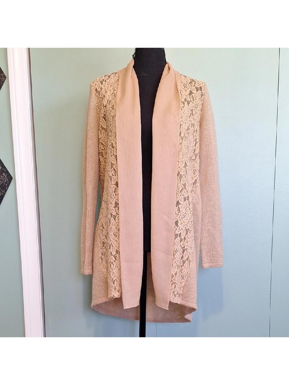 Chicos Tan Lace Cardigan Sweater Size Small